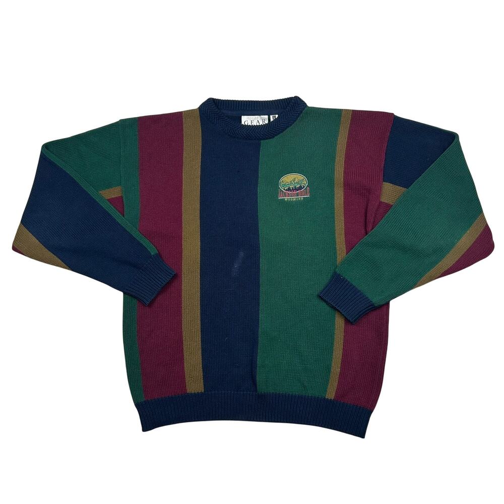Vintage 90s GEAR Jackson Hole Wyoming Sweater Mens Large Colorblock Knit USA